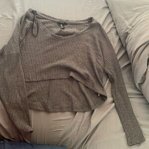 Gray Forever 21 Long Sleeve Waffle Knit Crop Top
